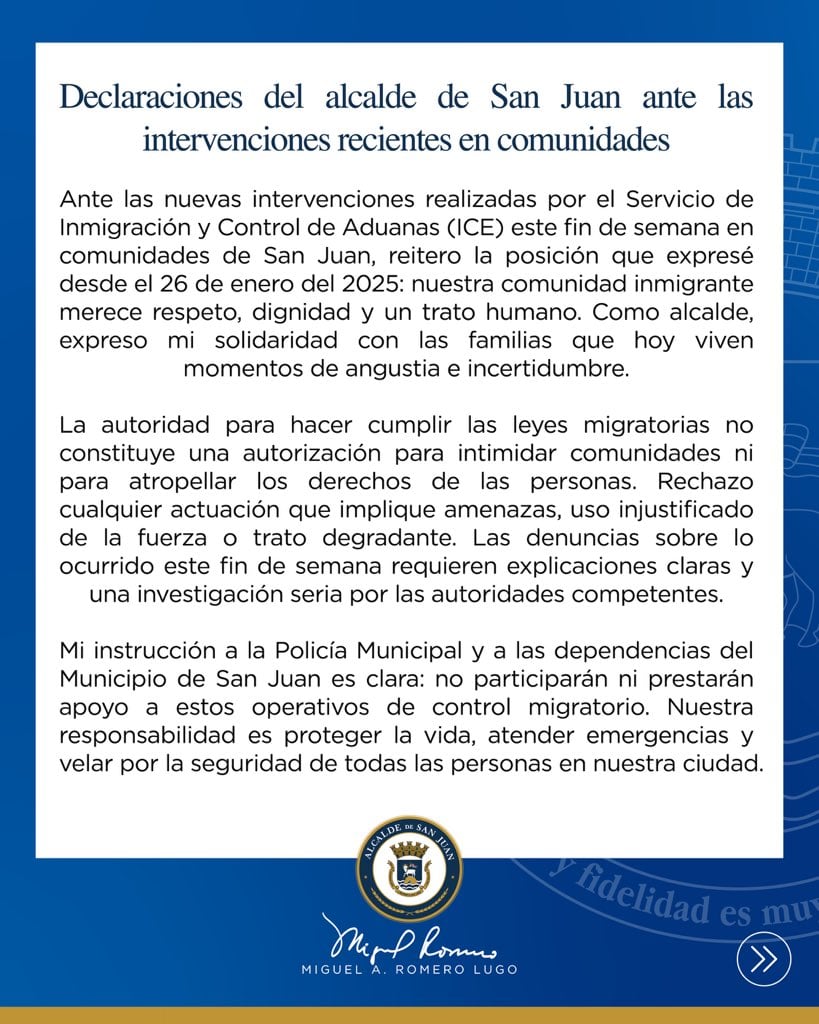 A través de un comunicado, el alcalde de San Juan exigió que se investiguen los abusos y la intimidación reportados contra el ICE durante el fin de semana