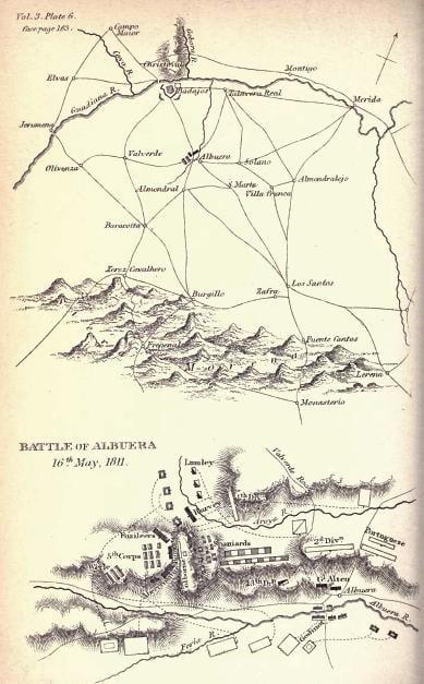 Mapa de la batalla, del libro History of the War in the Peninsula, de William Napier (Foto: Wikipedia)