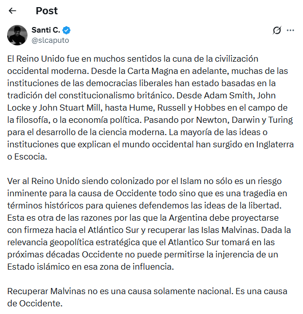 El posteo de Caputo en X