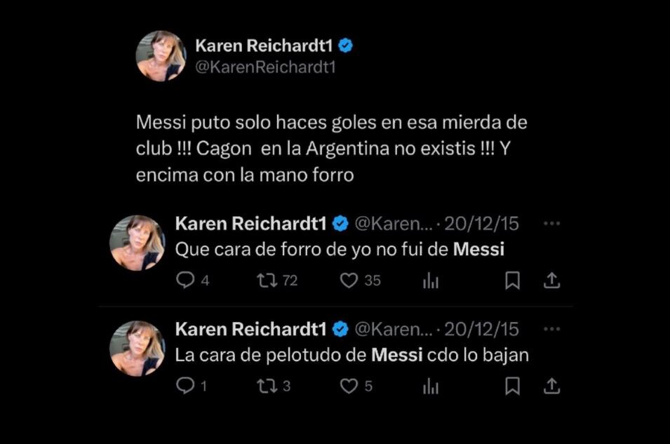 Los posteos de Karen Reichardt en contra de Lionel Messi
