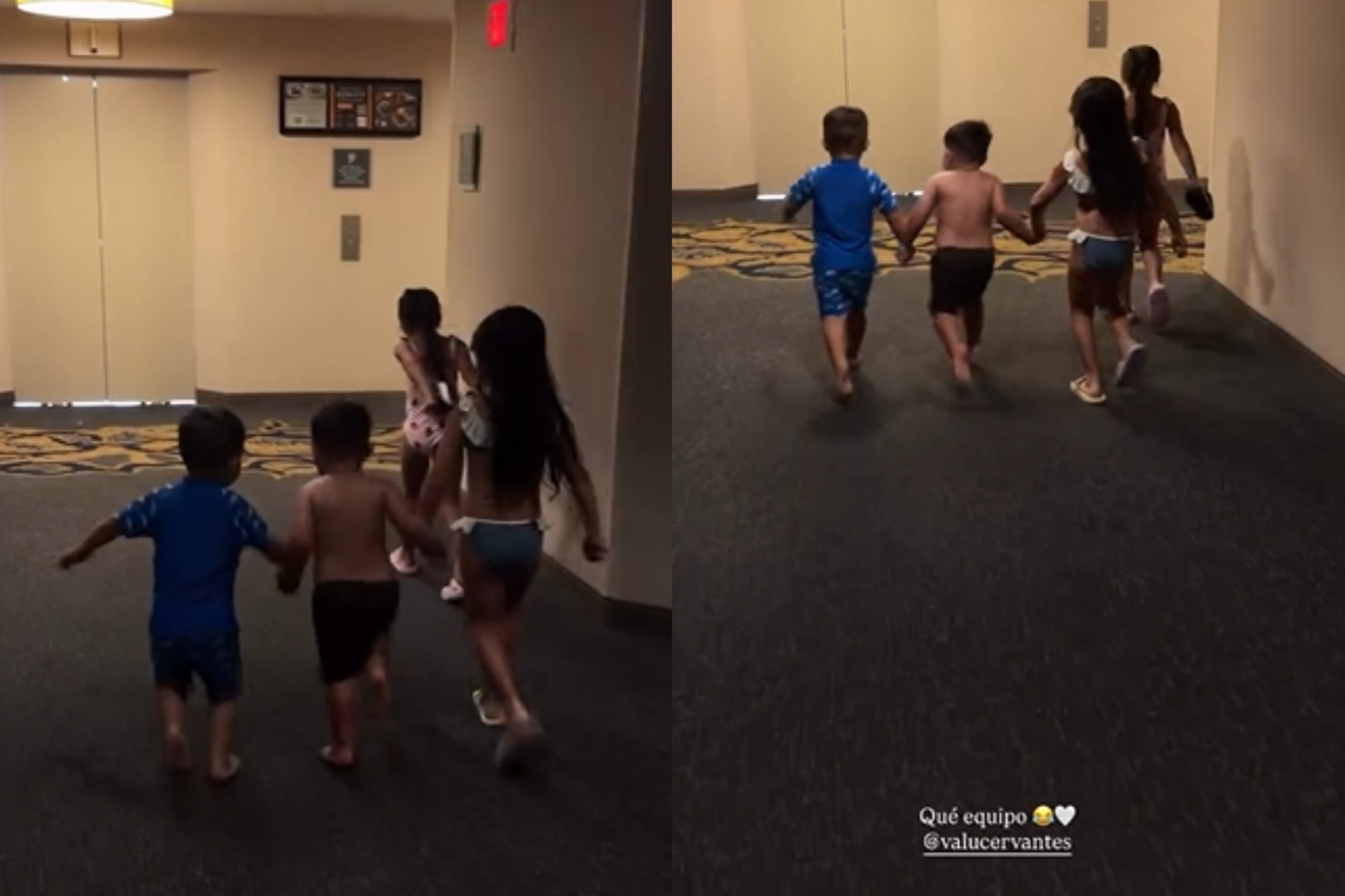 Los hijos de Valentina Cervantes y los de Agustina Gandolfo pasaron una divertida tarde en el hotel (Foto: Captura de video / Instagram @agus.gandolfo)