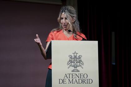 29/05/2024 La vicepresidenta segunda y ministra de Trabajo y Economía Social, Yolanda Díaz, interviene durante un acto sobre la transformación del modelo de cuidados del Gobierno, en el Ateneo de Madrid, a 29 de mayo de 2024, en Madrid (España). POLITICA A. Pérez Meca - Europa Press
