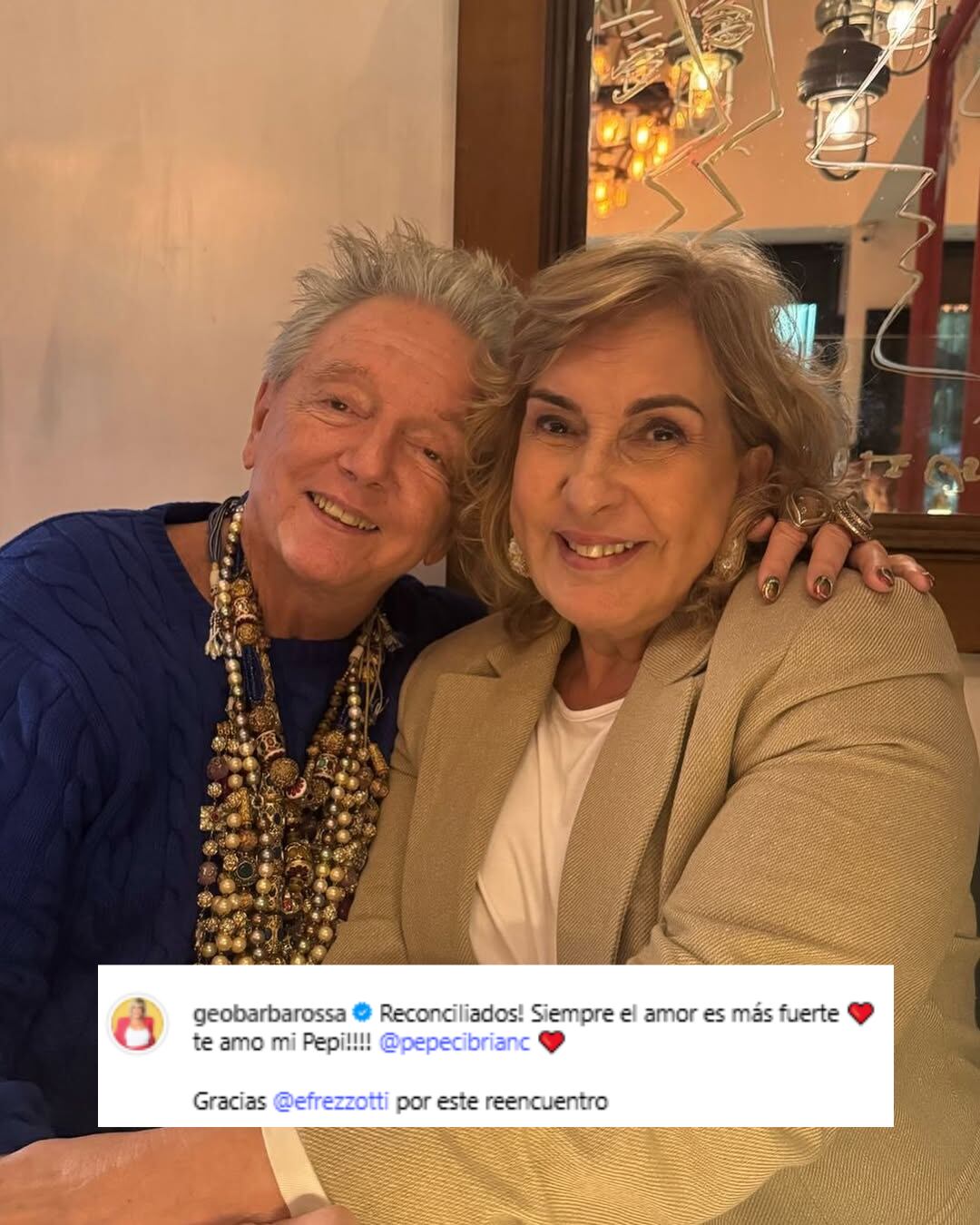 Pepe Cibrián y Georgina Barbarossa se reconciliaron tras casi tres años de enemistad (Foto: Instagram @geobarbarossa)