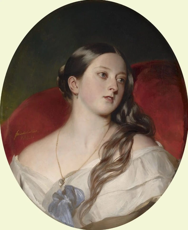 Un retrato de 1843 de la reina Victoria pintado por Franz Xaver Winterhalter.