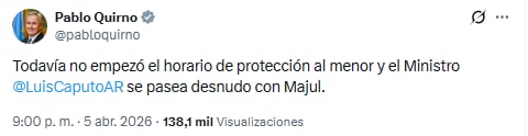 El canciller Pablo Quirno celebró el desempeño de Luis Caputo en la estrevista que le realizó este domingo por la noche Luis Majul por la pantalla de LN+