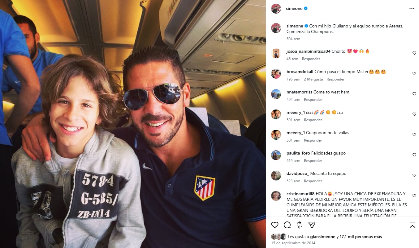 Giuliano con el Cholo acompañándolo en la Champions de 2014, hace más de una década