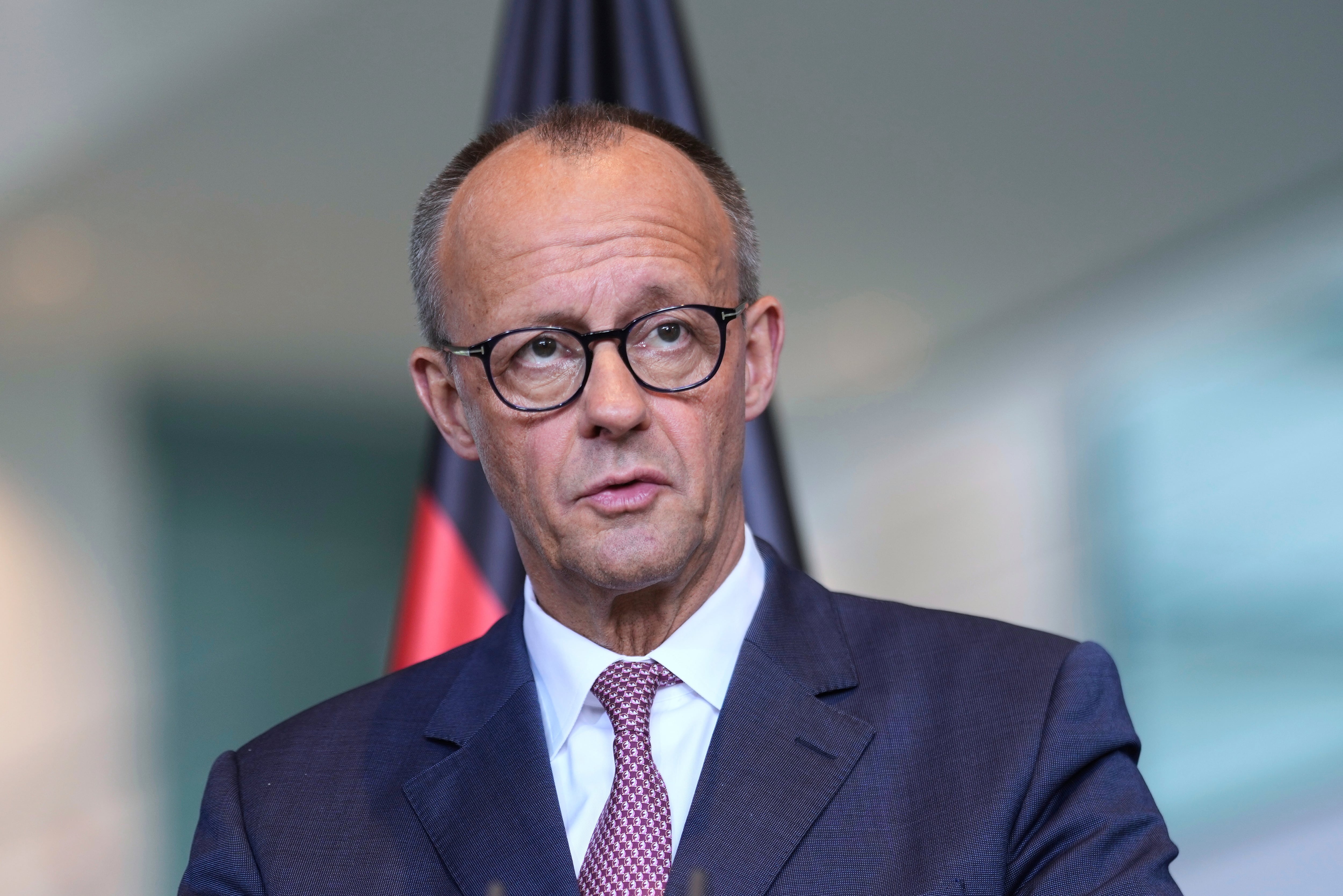 El canciller alemán Friedrich Merz durante una conferencia de prensa en Berlín, el miércoles 28 de mayo de 2025. (AP Foto/Markus Schreiber)