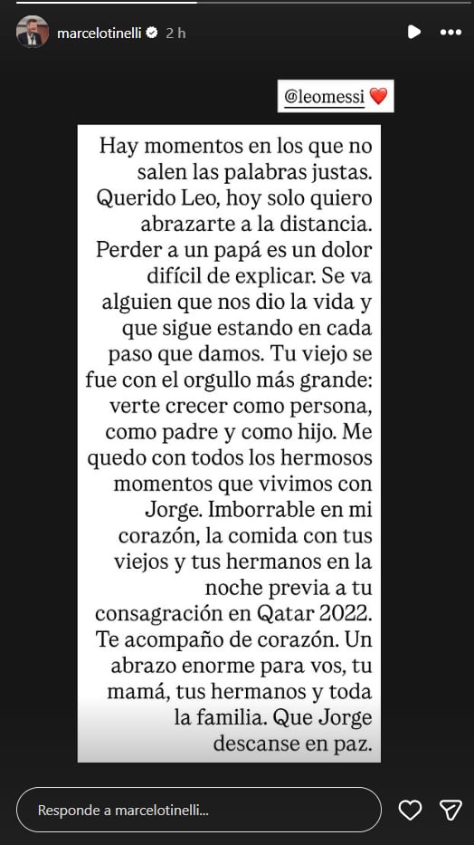 Marcelo Tinelli y el emotivo posteo que le dedicó a Lionel Messi por la muerte de su padre (Foto: Captura Instagram/@marcelotinelli)