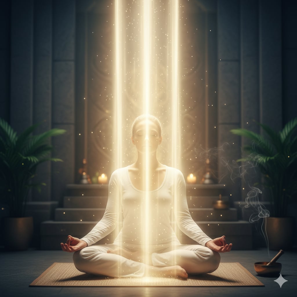 Representación de la visualización que se hace en la meditación de la columna de luz para el portal 11/11