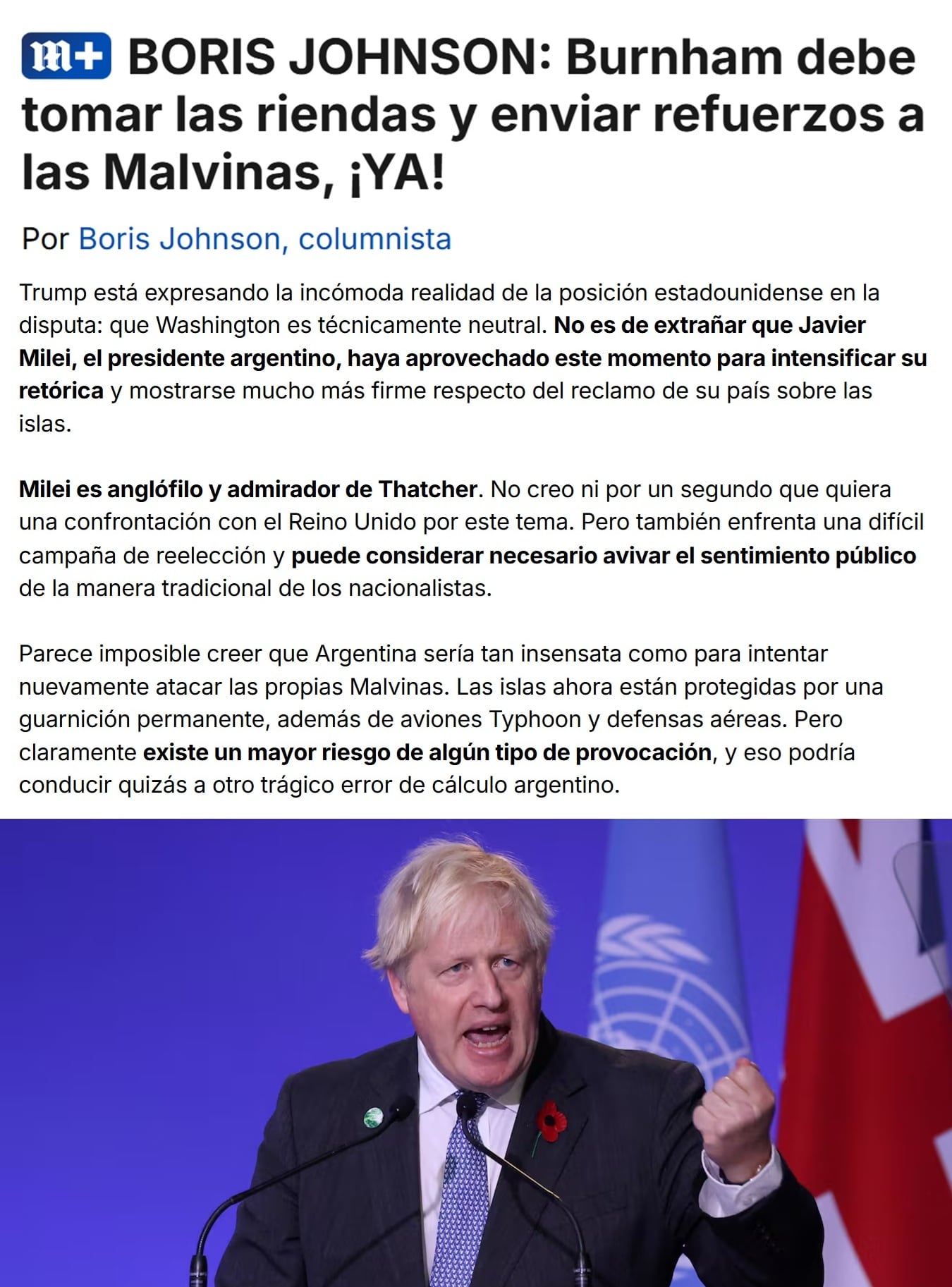 La columna redactada por el político del Reino Unido