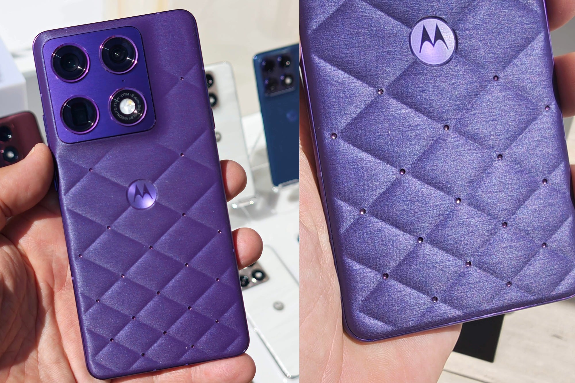 Un Motorola Signature en la edición púrpura con cristales Swarovski incrustados