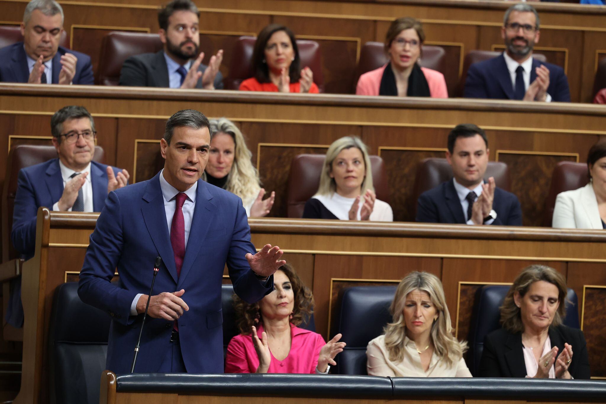 El presidente del gobierno español, Pedro Sánchez, interviene durante una sesión en el Congreso de los Diputados, a 24 de abril de 2024, en Madrid. Jesús Hellín - Europa Press