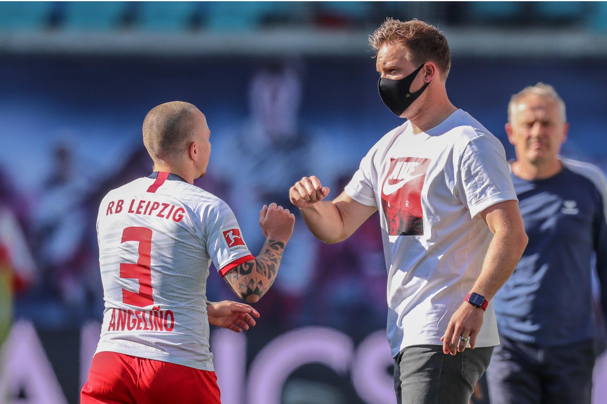 Julian Nagelsmann con una máscara protectora con Angelino: tiempos de pandemia, cuando condujo al RB Leipzig a las semifinales de la Champions League