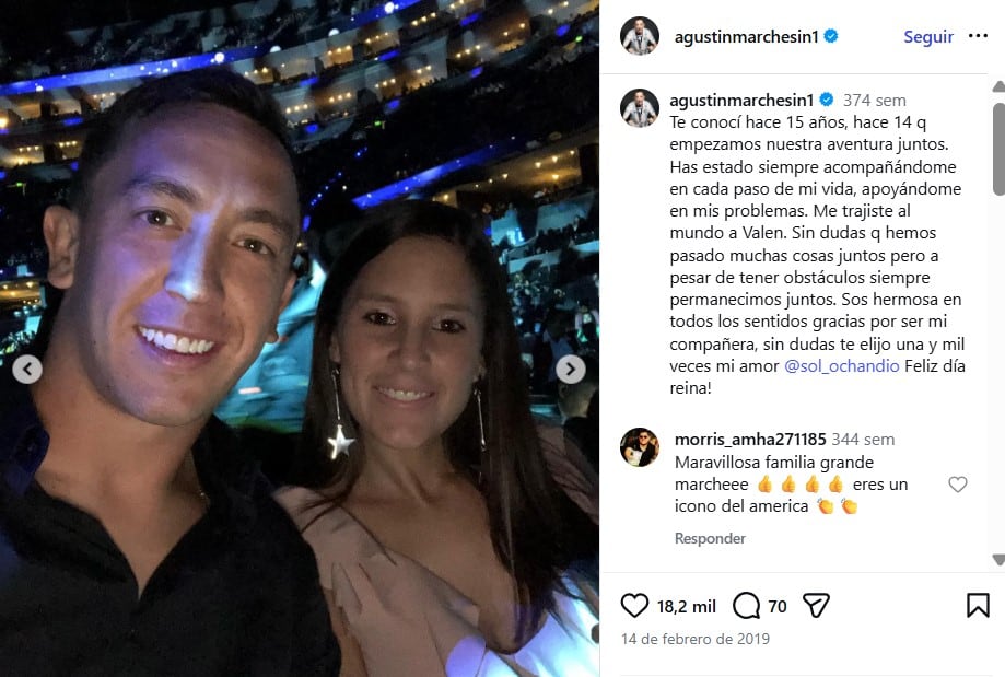 Las emotivas palabras de Marchesín para su esposa