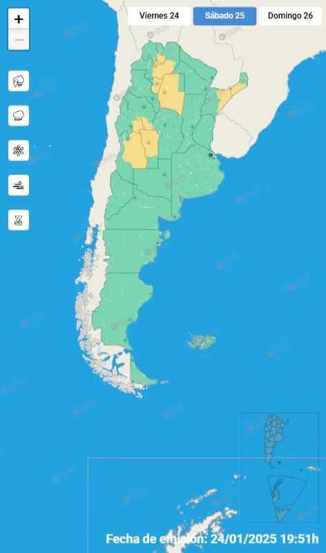 Mapa del Sistema de Alerta Temprana para este sábado 25 de enero