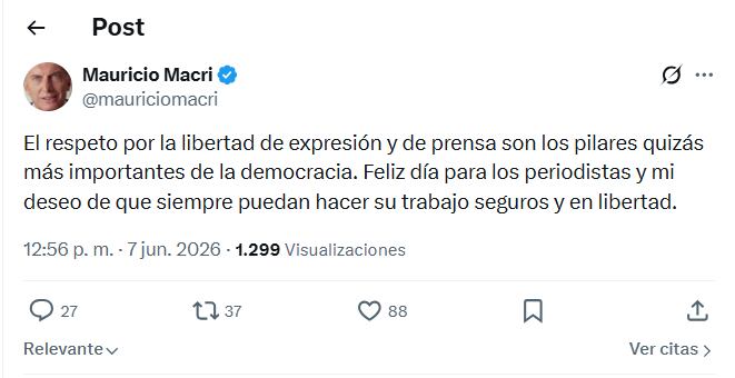 El posteo de Macri en X