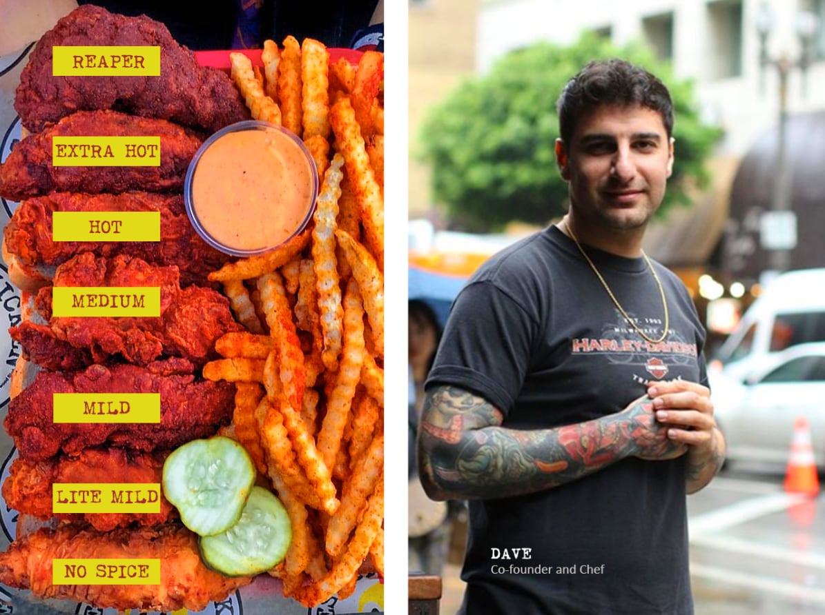 El chef Dave Kopushyan tuvo la idea de crear Dave's Hot Chicken