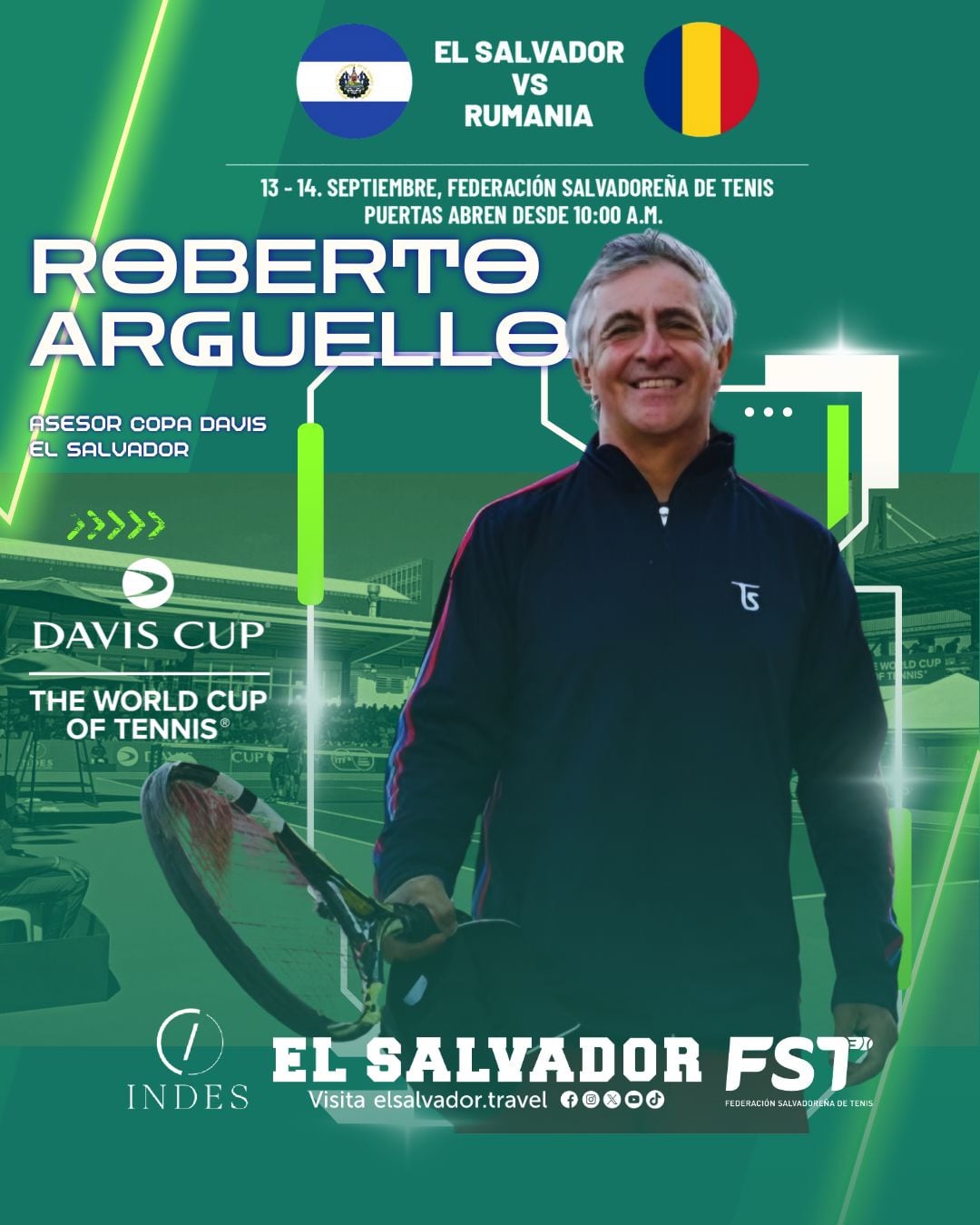 Argüello trabaja para la Federación Salvadoreña de Tenis desde octubre de 2024: forma a chicos y, también, asesoró al equipo de Copa Davis, donde actúa el doblista Marcelo Arévalo, ex N° 1