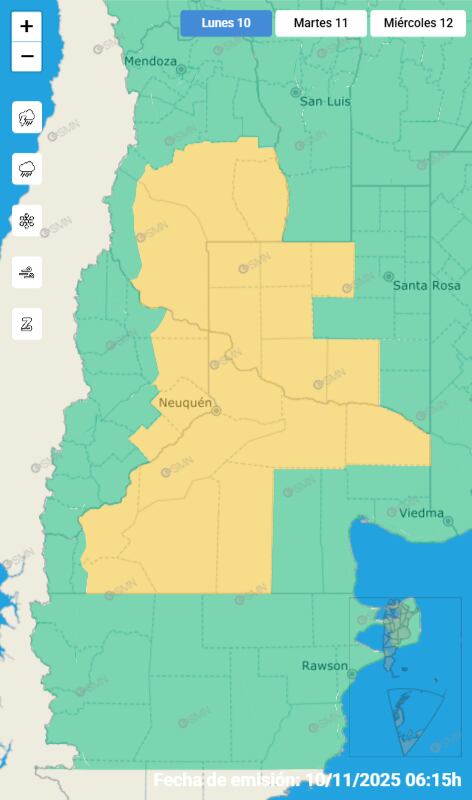 El mapa de las alertas para este lunes.