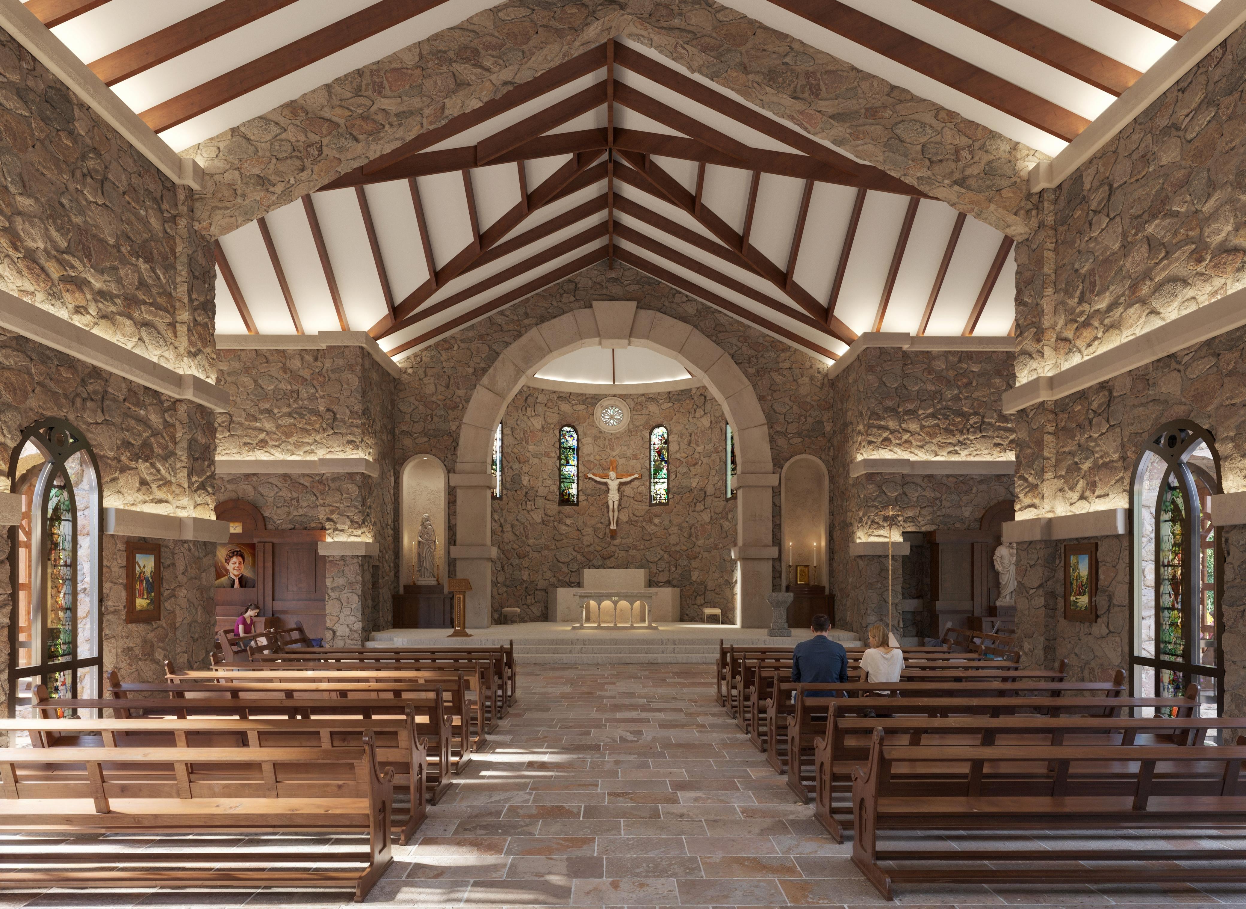 Render del interior de la capilla dedicada a Carlo Acutis