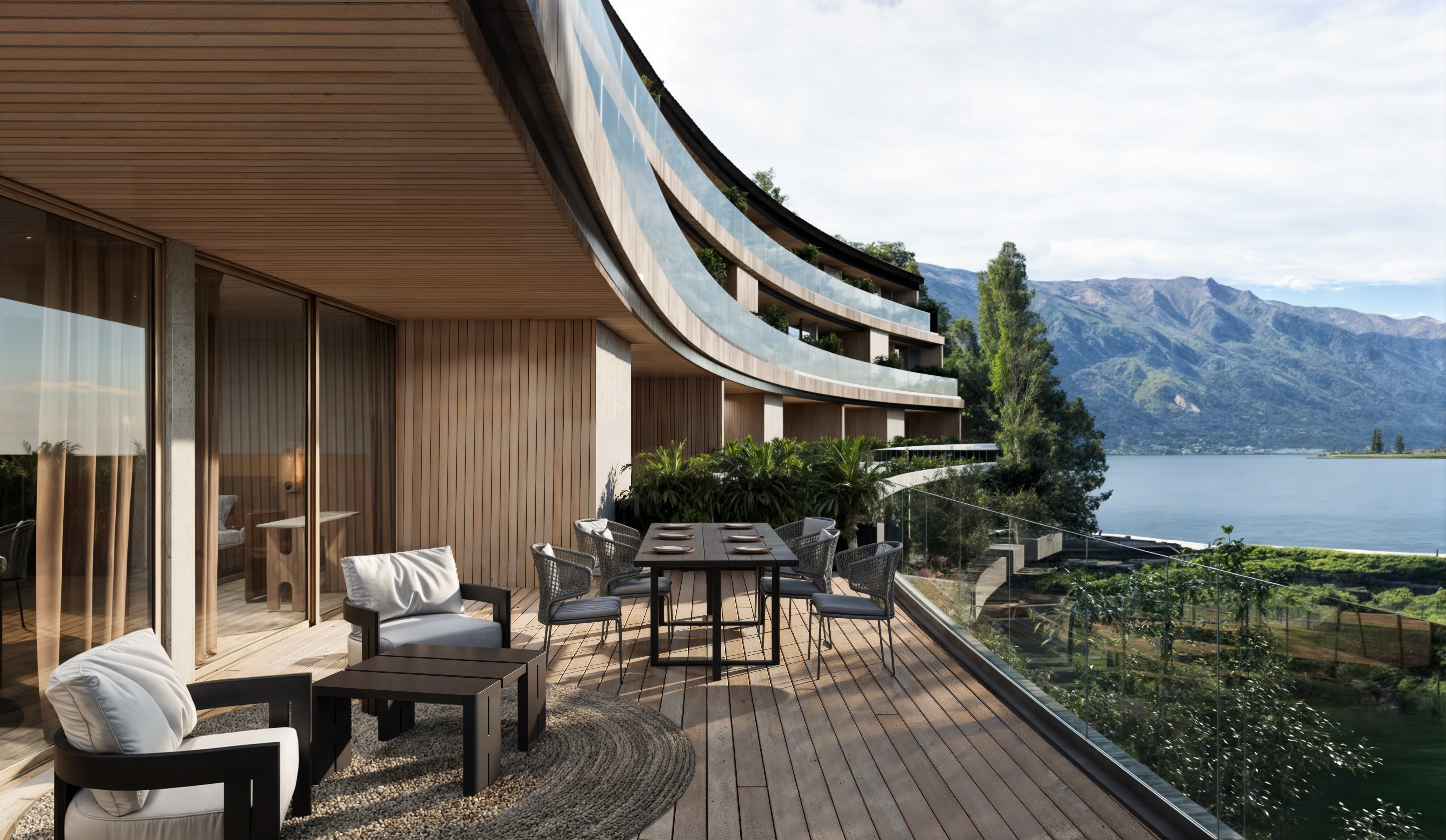 En algunas ciudades del país las vistas pueden ser montañas, lagos o cerros, como en este proyecto de la Patagonia llamado Terrazas del Gutiérrez en Bariloche
