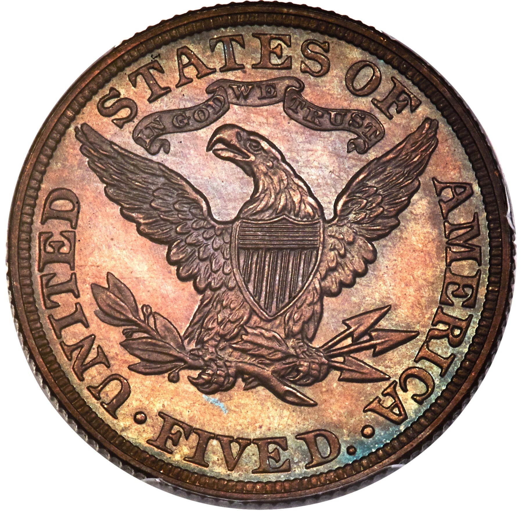 A diferencia de otras piezas de la serie, esta lleva el lema IN GOD WE TRUST en el reverso