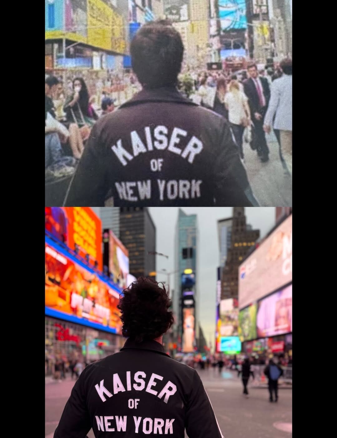 Nico Vázquez posó en Times Square con la campera de su hermano y recreó la foto que Santiago se tomó durante su primer viaje a Nueva York (Foto: Instagram @nicovazquezok)