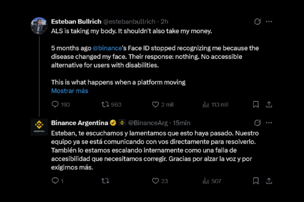 La respuesta de Binance al planteo de Esteban Bullrich