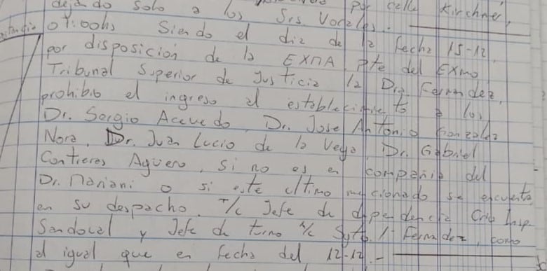 Libro de novedades del Tribunal Superior de Justicia, Santa Cruz, de diciembre de 2025, donde prohiben el ingreso a los nuevos vocales del TSJ.