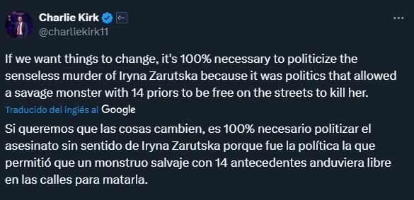 El último posteo de Charlie Kirk en sus redes sociales (Foto: X @charliekirk11)