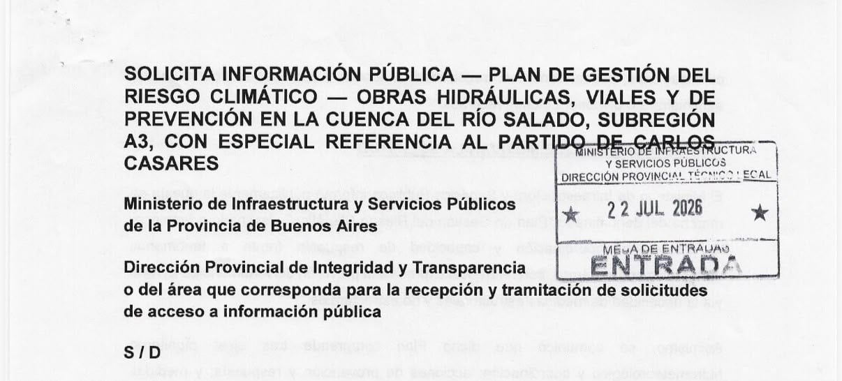 El pedido de información presentado el 22 de julio ante el Ministerio de Infraestructura bonaerense