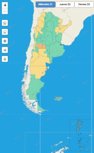 Mapa de alertas para este miércoles