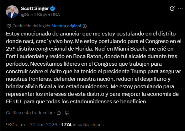 El mensaje de Scott Singer en redes sociales
