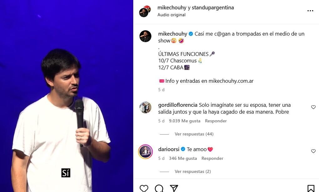 El posteo viral de Mike Chouhy en su cuenta de Instagram
