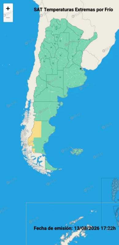El mapa de temperaturas extremas del SMN para este viernes