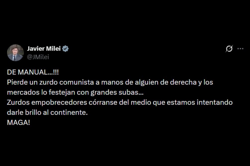 Tras el triunfo de Bolsonaro, Milei apuntó contra los “zurdos empobrecedores” y llamó a darle “brillo” al continente