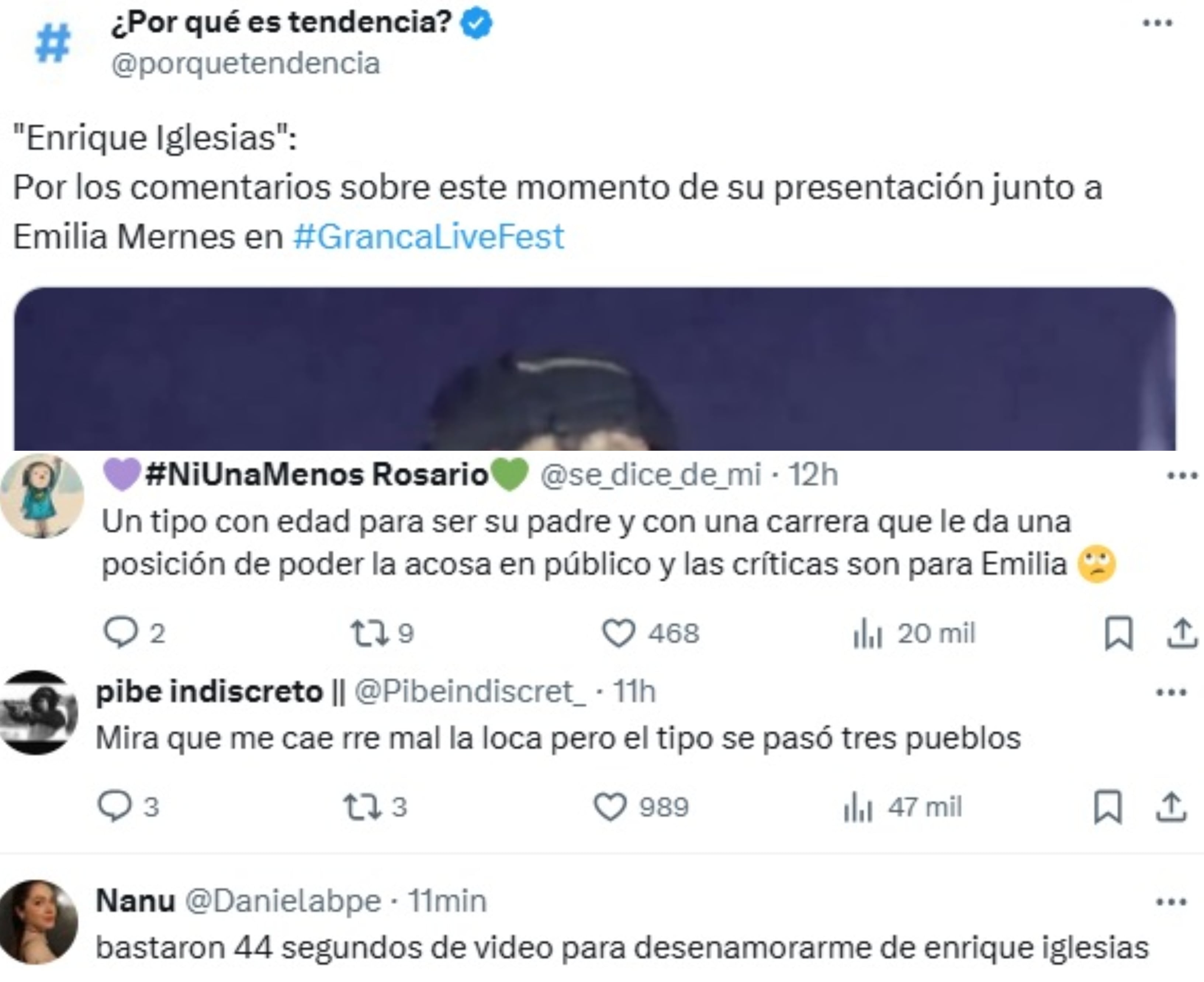 La reacción de los usuarios de X ante el momento incómodo de Emilia en el escenario