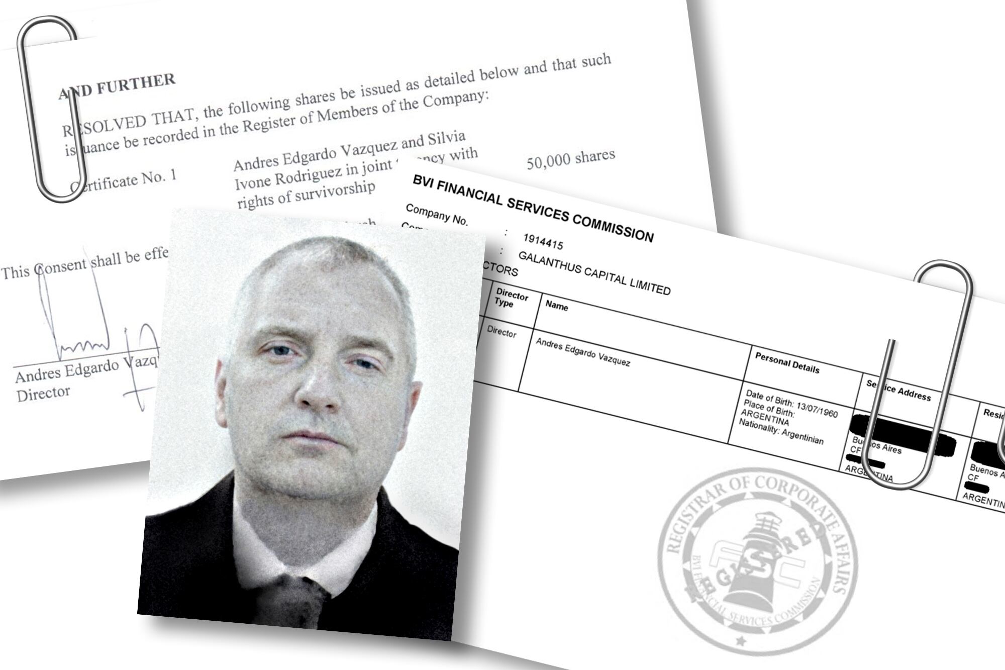 Andrés Vázquez, jefe de la DGI, en la foto de su pasaporte, incluida en los registros de constitución de sus sociedades offshore