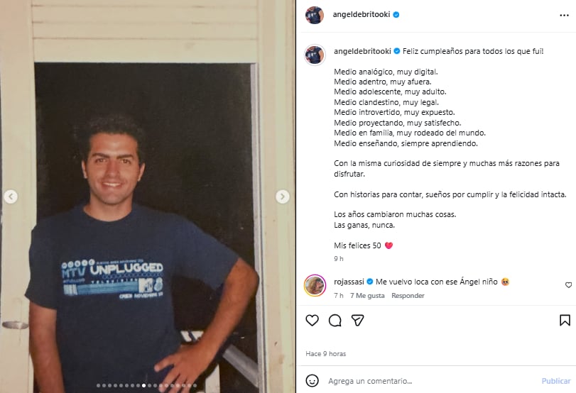 El posteo de De Brito en instagram para celebrar sus 50 años (Foto: Instagram @angeldebritooki)