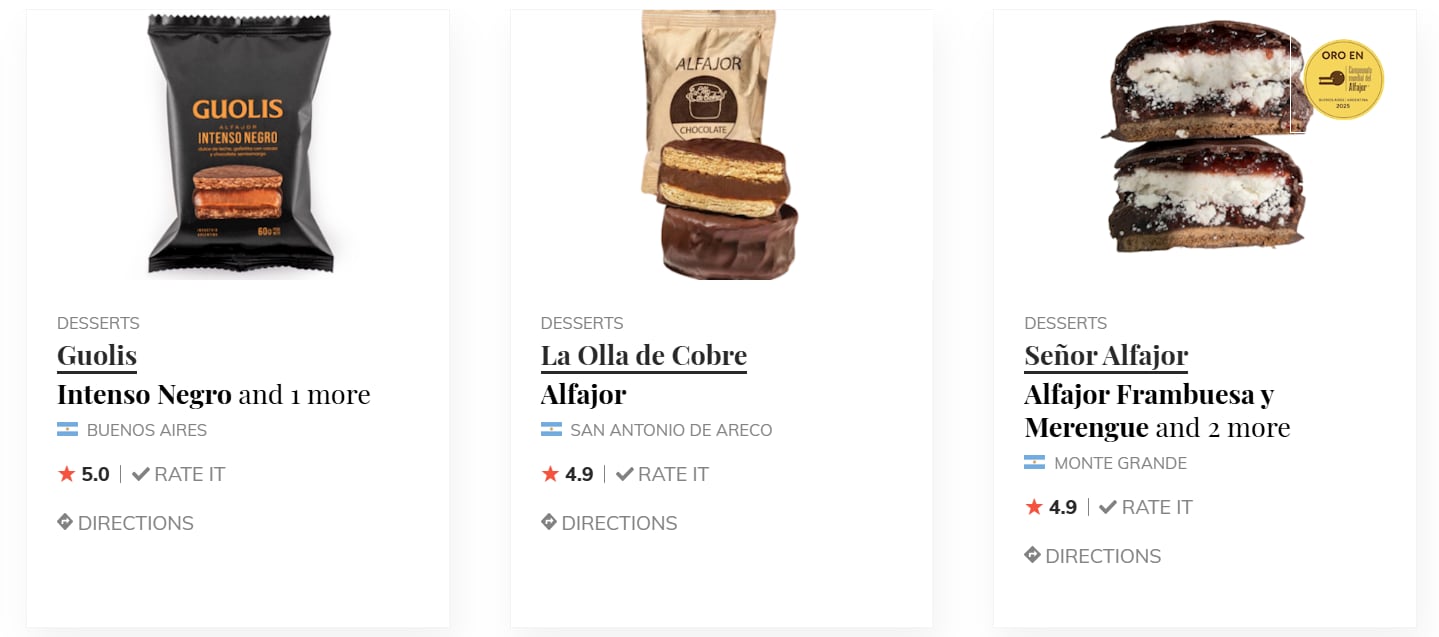 Varios alfajores argentinos fueron reconocidos en el ranking internacional (Foto: Taste Atlas)