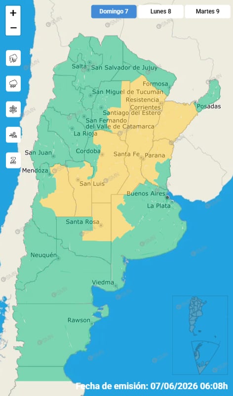 Hay alerta amarilla por tormentas y lluvias para este domingo 7 de junio: las provincias afectadas 6 El mapa de las alertas para este domingo