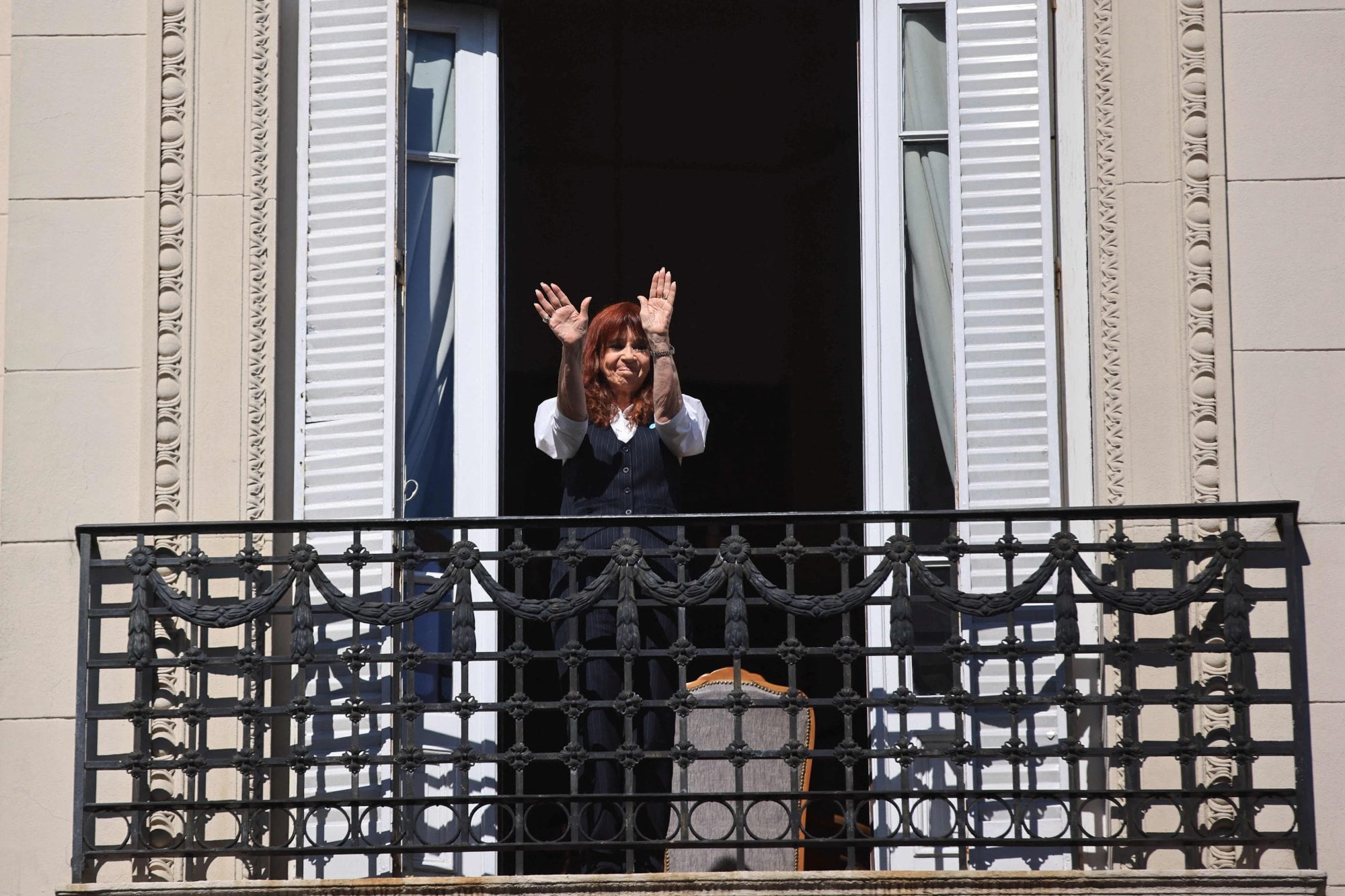 Cristina, al volver a su casa luego de la declaración.