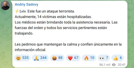 El alcalde de Leópolis aseguró que se trató de un ataque terrorista