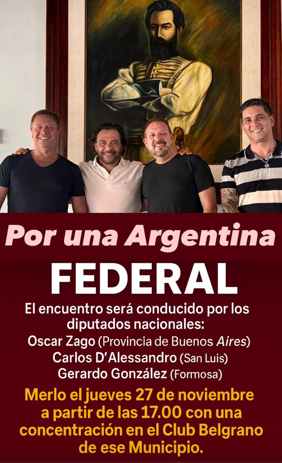 Gustavo Sáenz, gobernador de Salta, se fotografió con los legisladores Oscar Zago (MID) y Carlos D'Alessandro y Gerardo González, de Coherencia; planean una actividad común en la provincia de Buenos Aires