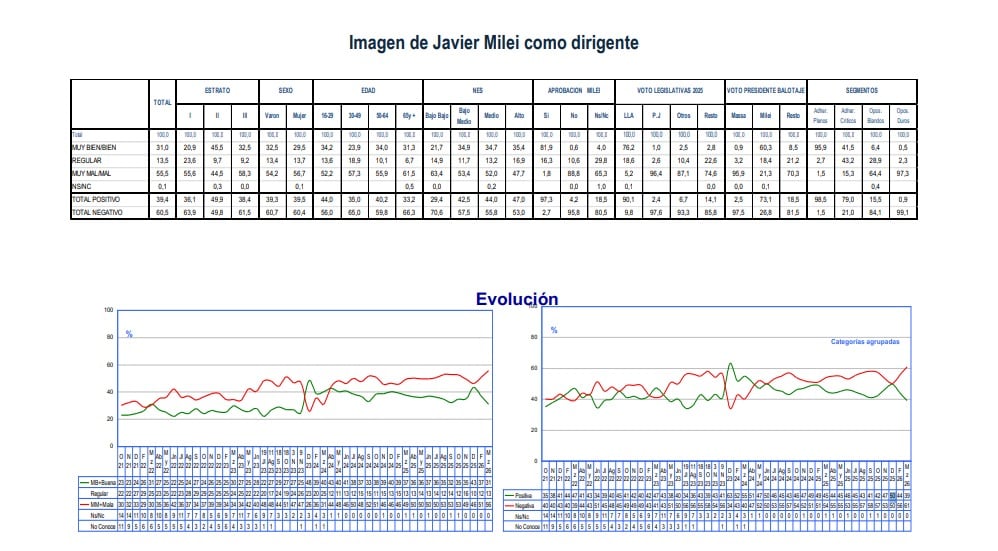 La evolución de la imagen de Milei, según la encuesta de marzo de Hugo Haime & Asociados
