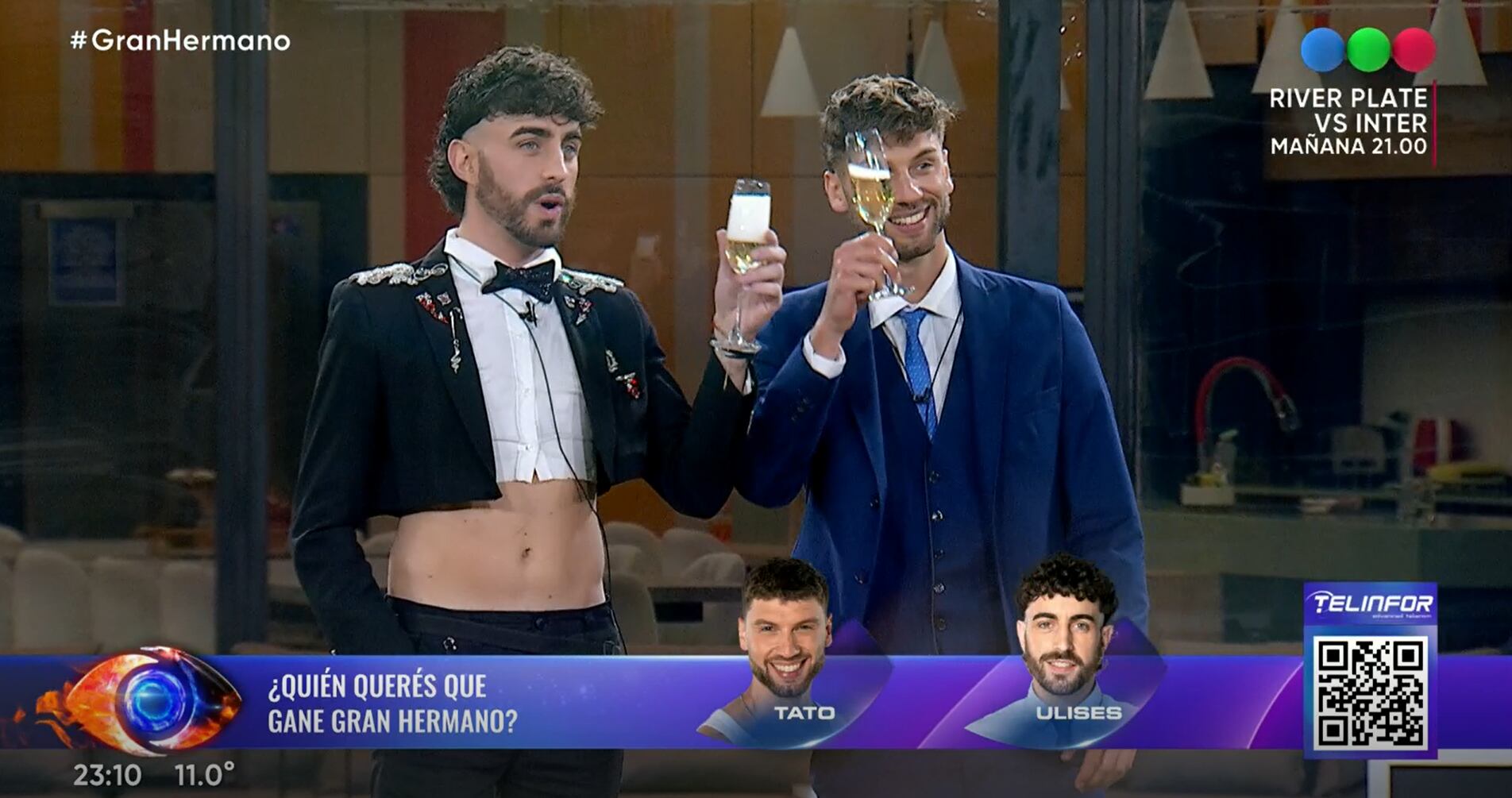 Ulises y Tato brindaron con champán tras la salida Luz de la casa (Foto: Captura Gran Hermano 2025)