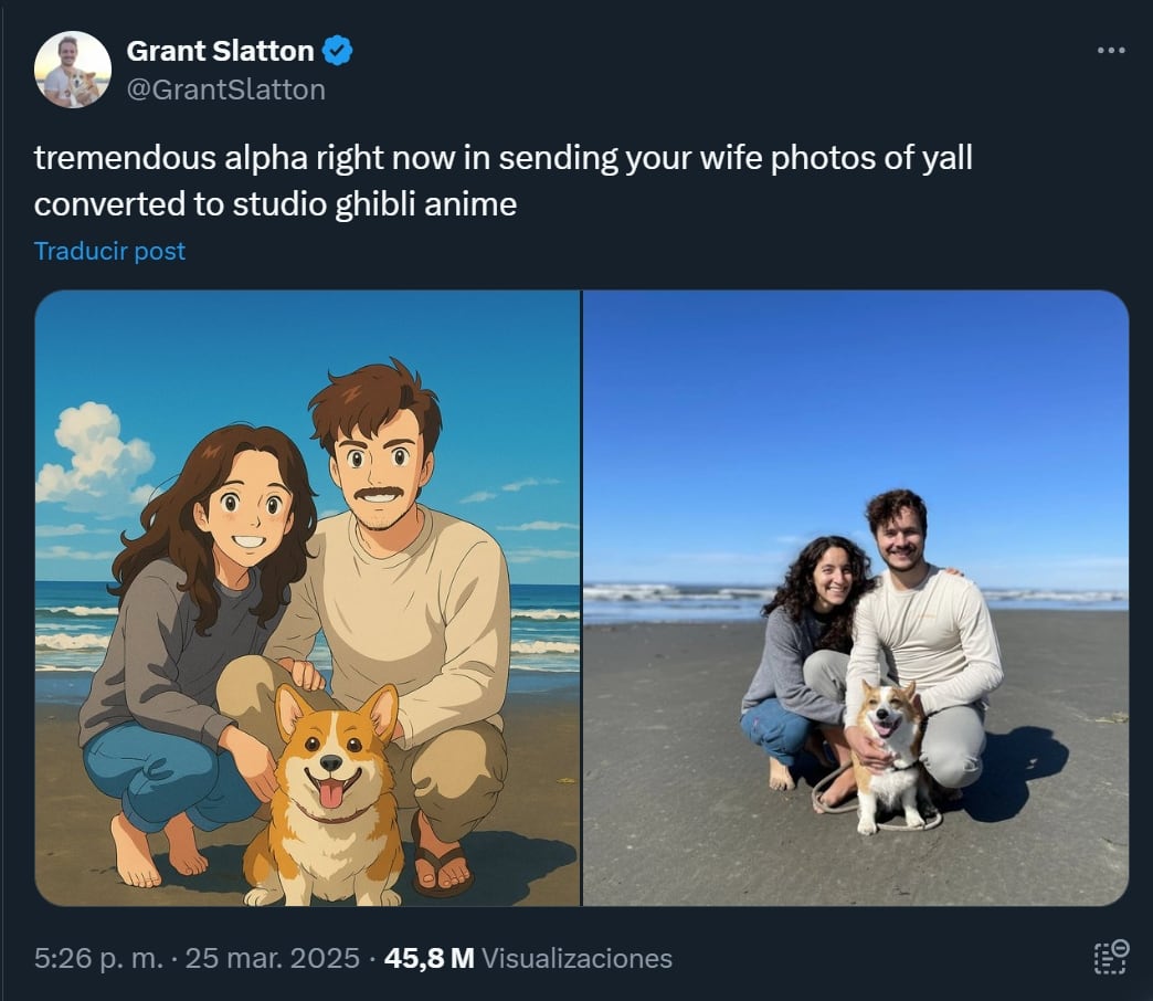 Un ejemplo de la función de ChatGPT que transforma una foto en un animé dibujado al estilo del estudio Ghibli