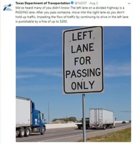 Ejemplo de señalamiento vial en Texas. Facebook / Texas Department of Transportation