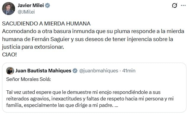 La publicación de Milei contra Morales Solá y Saguier