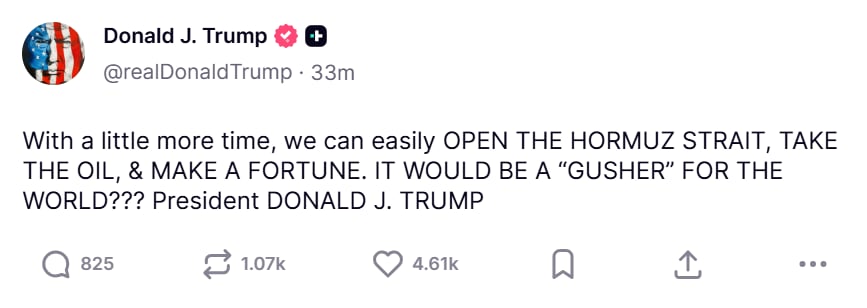 Captura de pantalla de la publicación de Trump. Fuente: Truth Social